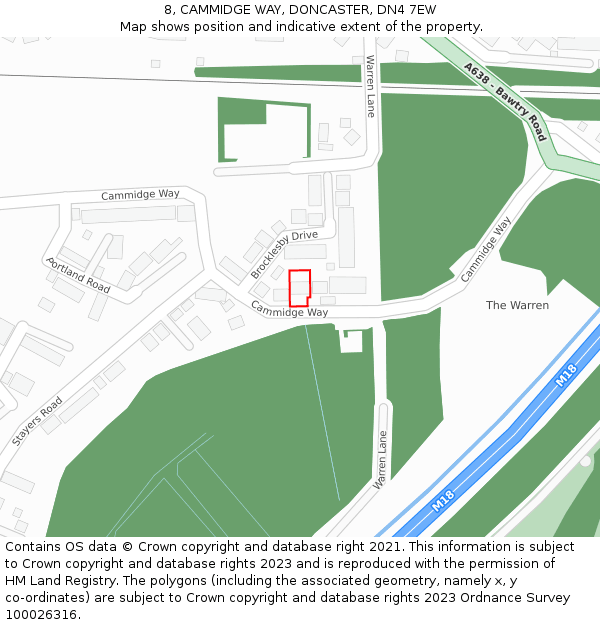 8, CAMMIDGE WAY, DONCASTER, DN4 7EW: Location map and indicative extent of plot