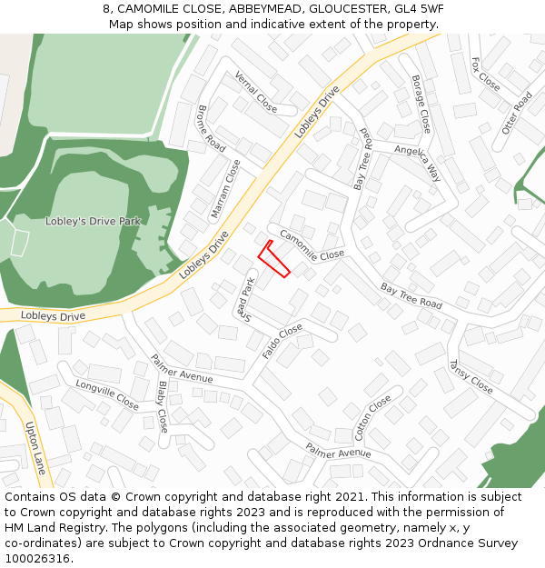 8, CAMOMILE CLOSE, ABBEYMEAD, GLOUCESTER, GL4 5WF: Location map and indicative extent of plot