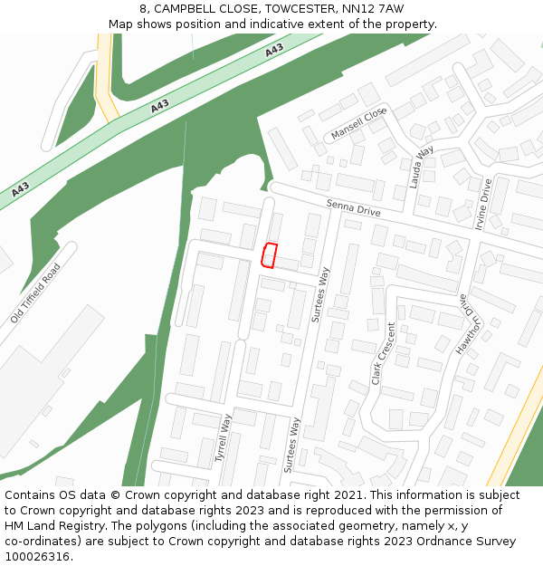 8, CAMPBELL CLOSE, TOWCESTER, NN12 7AW: Location map and indicative extent of plot