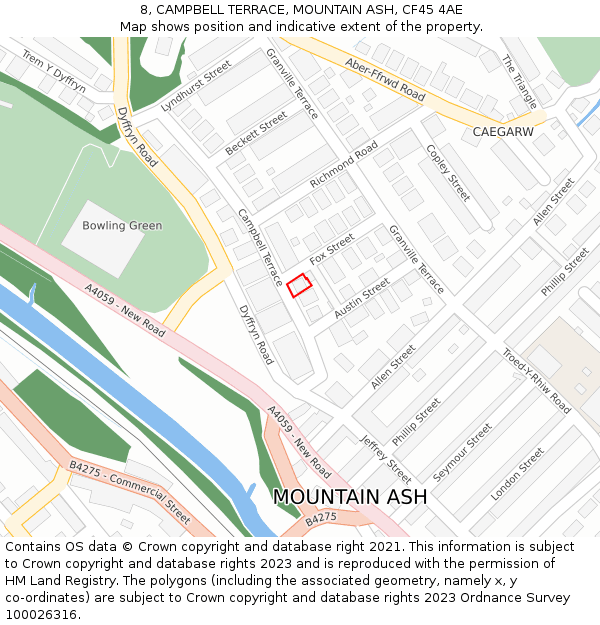 8, CAMPBELL TERRACE, MOUNTAIN ASH, CF45 4AE: Location map and indicative extent of plot