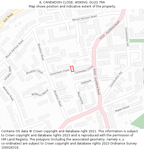 8, CANEWDON CLOSE, WOKING, GU22 7RA: Location map and indicative extent of plot