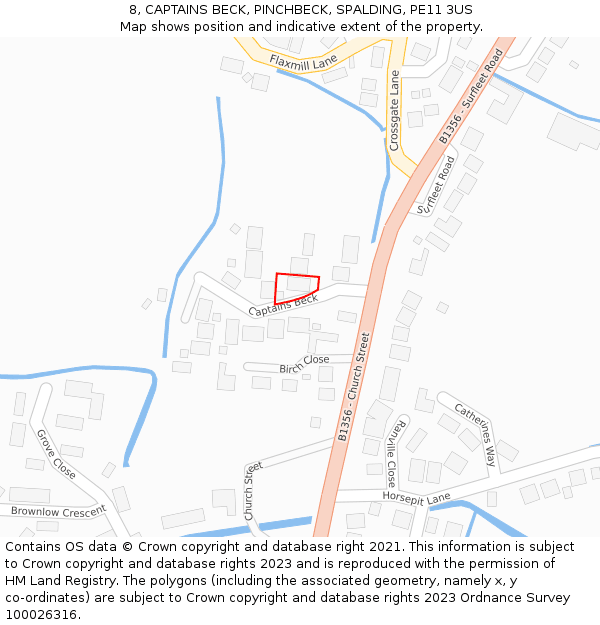 8, CAPTAINS BECK, PINCHBECK, SPALDING, PE11 3US: Location map and indicative extent of plot