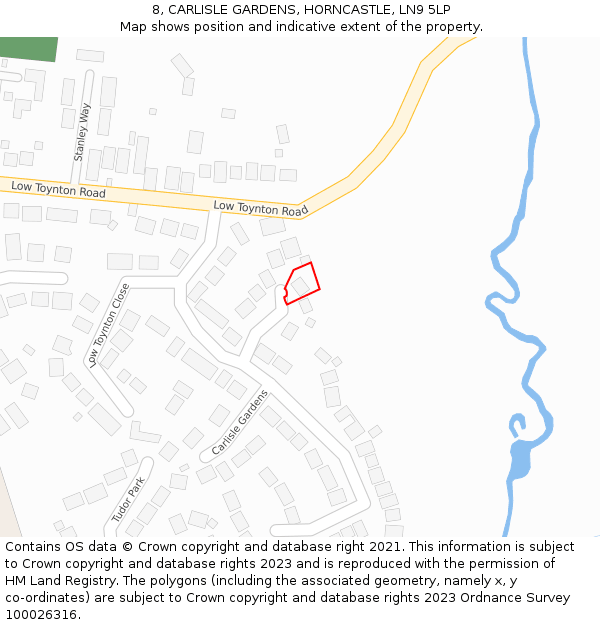 8, CARLISLE GARDENS, HORNCASTLE, LN9 5LP: Location map and indicative extent of plot