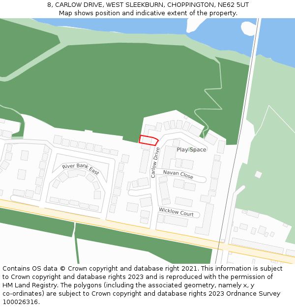 8, CARLOW DRIVE, WEST SLEEKBURN, CHOPPINGTON, NE62 5UT: Location map and indicative extent of plot