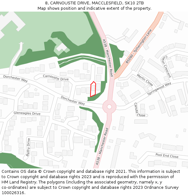 8, CARNOUSTIE DRIVE, MACCLESFIELD, SK10 2TB: Location map and indicative extent of plot