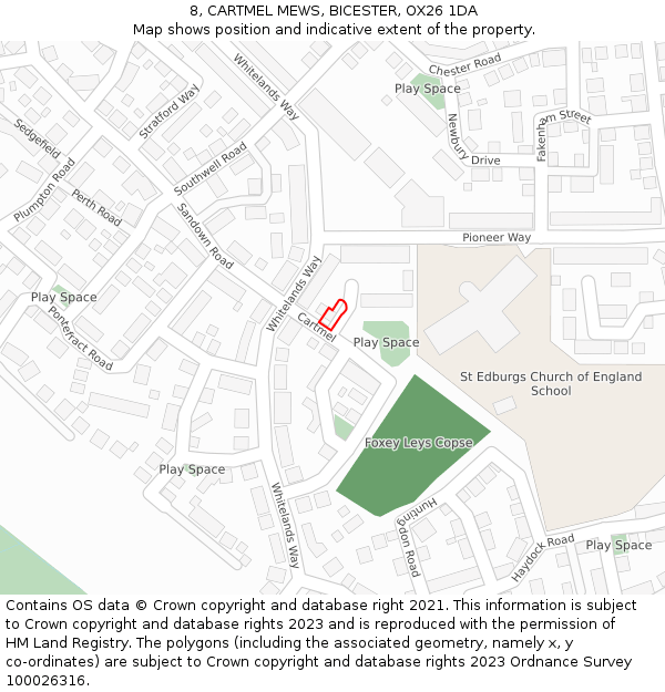 8, CARTMEL MEWS, BICESTER, OX26 1DA: Location map and indicative extent of plot