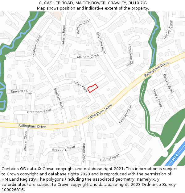 8, CASHER ROAD, MAIDENBOWER, CRAWLEY, RH10 7JG: Location map and indicative extent of plot
