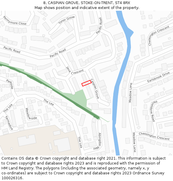 8, CASPIAN GROVE, STOKE-ON-TRENT, ST4 8RX: Location map and indicative extent of plot