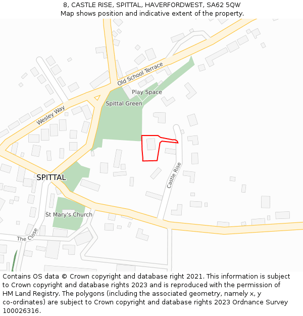 8, CASTLE RISE, SPITTAL, HAVERFORDWEST, SA62 5QW: Location map and indicative extent of plot