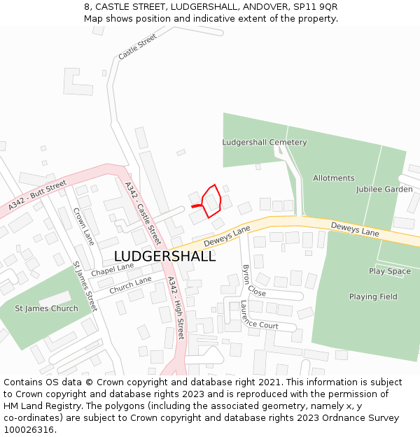 8, CASTLE STREET, LUDGERSHALL, ANDOVER, SP11 9QR: Location map and indicative extent of plot