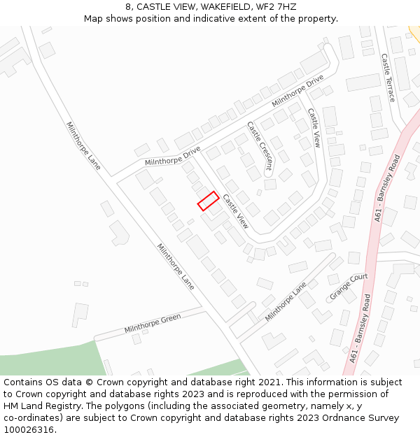 8, CASTLE VIEW, WAKEFIELD, WF2 7HZ: Location map and indicative extent of plot