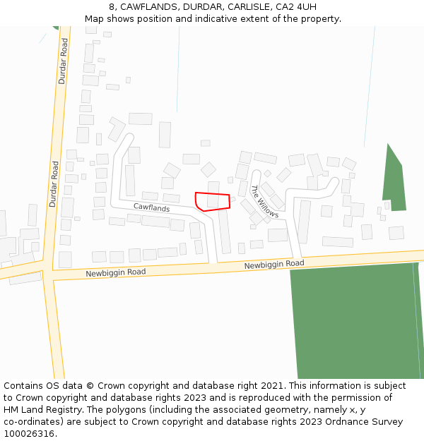 8, CAWFLANDS, DURDAR, CARLISLE, CA2 4UH: Location map and indicative extent of plot