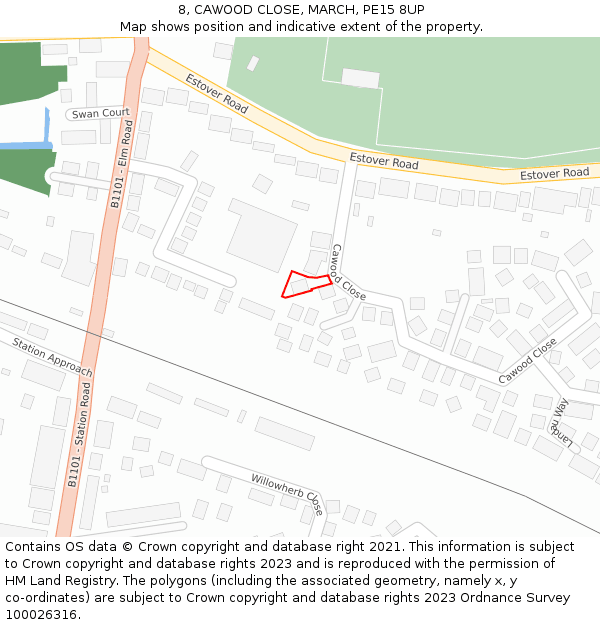 8, CAWOOD CLOSE, MARCH, PE15 8UP: Location map and indicative extent of plot