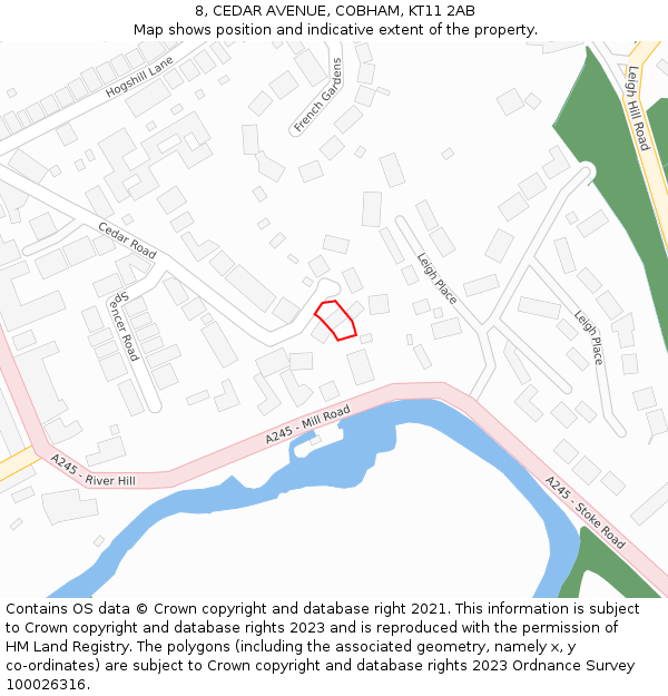 8, CEDAR AVENUE, COBHAM, KT11 2AB: Location map and indicative extent of plot