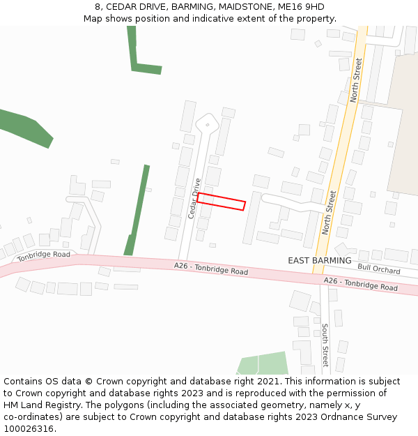 8, CEDAR DRIVE, BARMING, MAIDSTONE, ME16 9HD: Location map and indicative extent of plot
