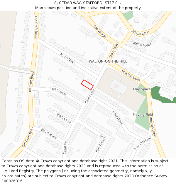 8, CEDAR WAY, STAFFORD, ST17 0LU: Location map and indicative extent of plot