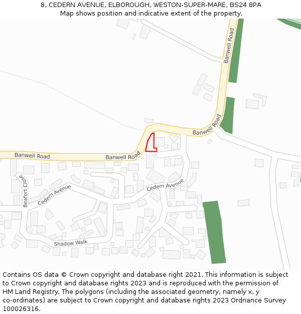 8, CEDERN AVENUE, ELBOROUGH, WESTON-SUPER-MARE, BS24 8PA: Location map and indicative extent of plot