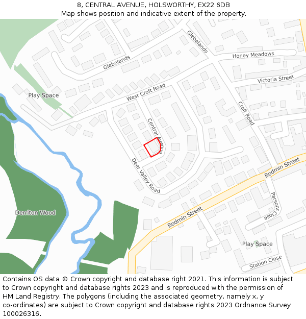 8, CENTRAL AVENUE, HOLSWORTHY, EX22 6DB: Location map and indicative extent of plot