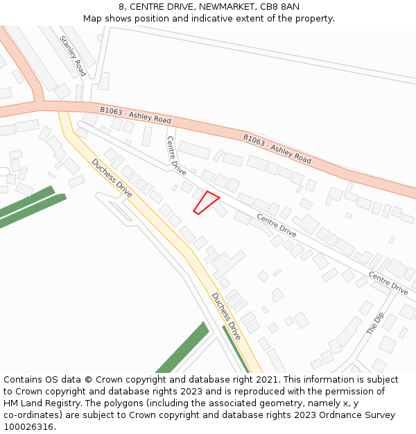 8, CENTRE DRIVE, NEWMARKET, CB8 8AN: Location map and indicative extent of plot