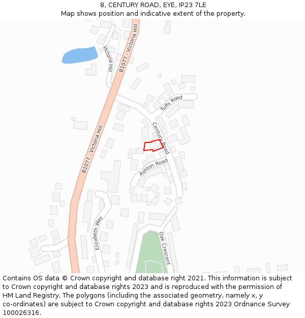 8, CENTURY ROAD, EYE, IP23 7LE: Location map and indicative extent of plot