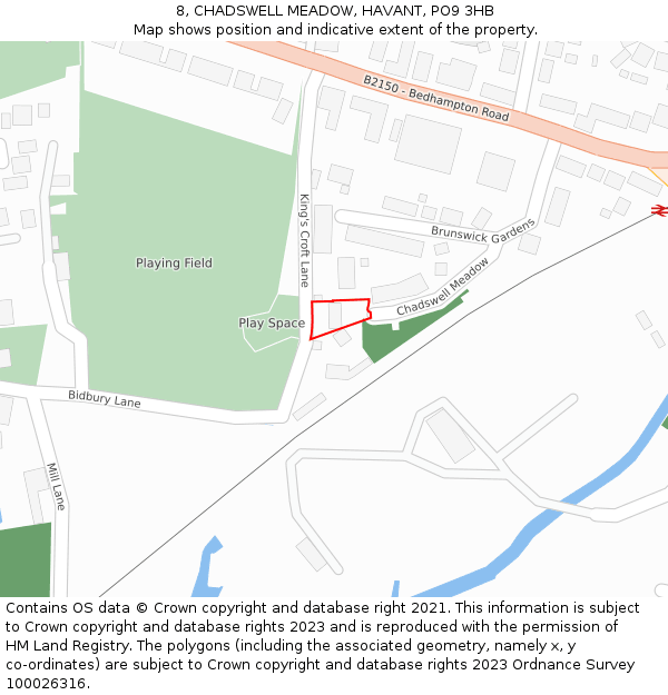8, CHADSWELL MEADOW, HAVANT, PO9 3HB: Location map and indicative extent of plot