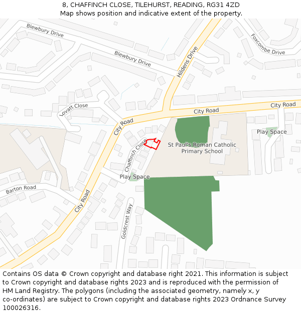 8, CHAFFINCH CLOSE, TILEHURST, READING, RG31 4ZD: Location map and indicative extent of plot
