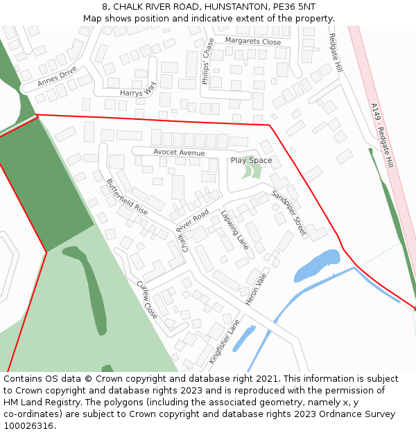 8, CHALK RIVER ROAD, HUNSTANTON, PE36 5NT: Location map and indicative extent of plot