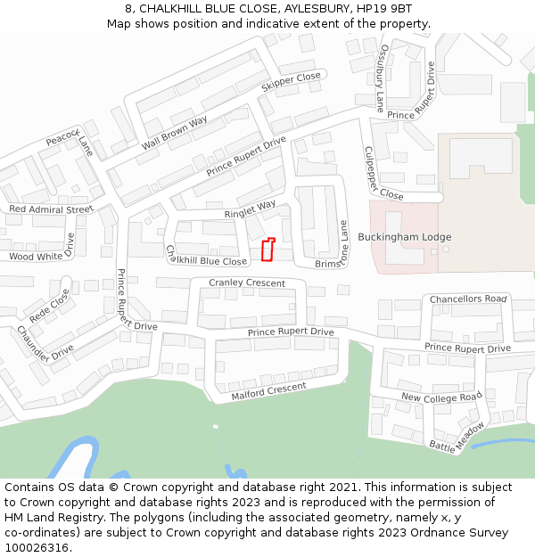 8, CHALKHILL BLUE CLOSE, AYLESBURY, HP19 9BT: Location map and indicative extent of plot