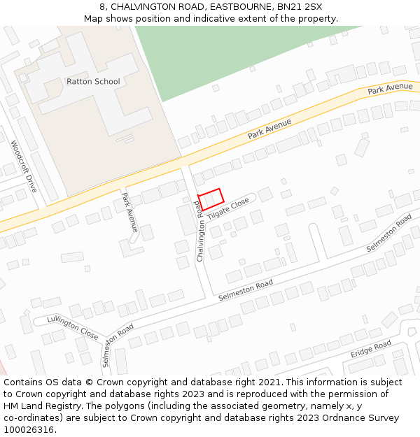 8, CHALVINGTON ROAD, EASTBOURNE, BN21 2SX: Location map and indicative extent of plot