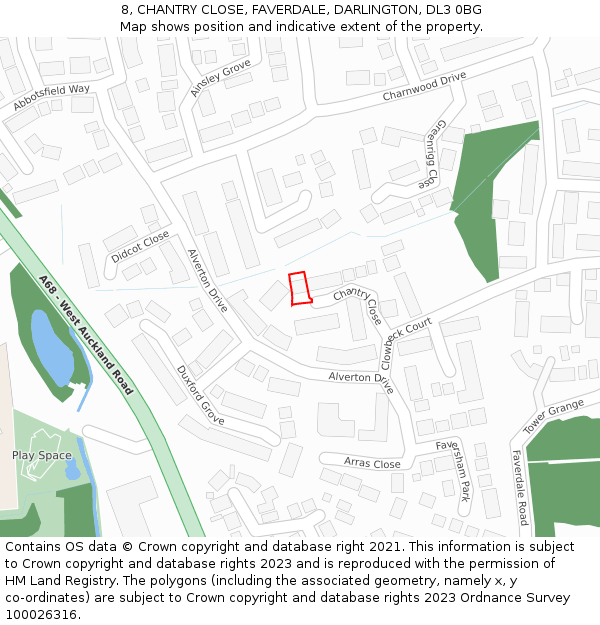 8, CHANTRY CLOSE, FAVERDALE, DARLINGTON, DL3 0BG: Location map and indicative extent of plot