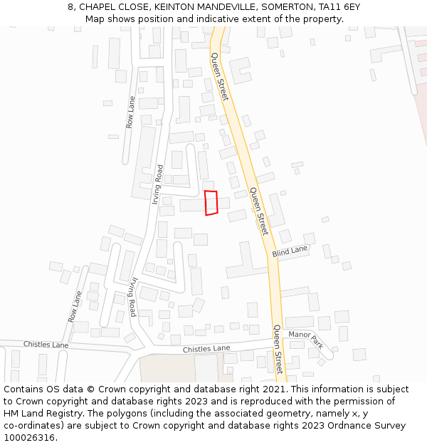 8, CHAPEL CLOSE, KEINTON MANDEVILLE, SOMERTON, TA11 6EY: Location map and indicative extent of plot