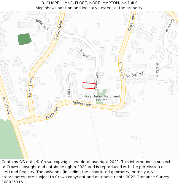 8, CHAPEL LANE, FLORE, NORTHAMPTON, NN7 4LF: Location map and indicative extent of plot