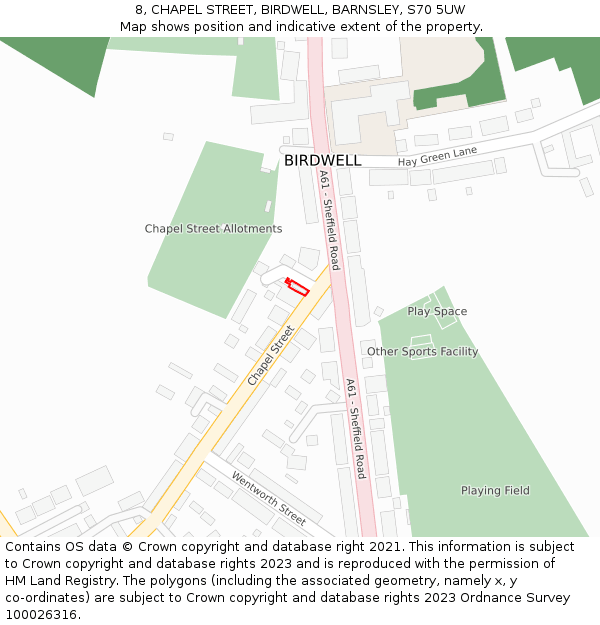 8, CHAPEL STREET, BIRDWELL, BARNSLEY, S70 5UW: Location map and indicative extent of plot