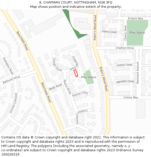 8, CHAPMAN COURT, NOTTINGHAM, NG8 3FQ: Location map and indicative extent of plot