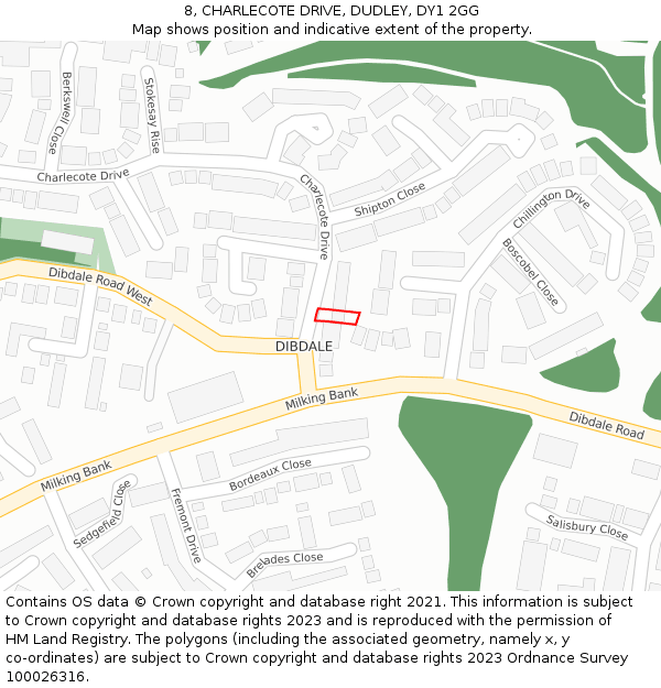 8, CHARLECOTE DRIVE, DUDLEY, DY1 2GG: Location map and indicative extent of plot