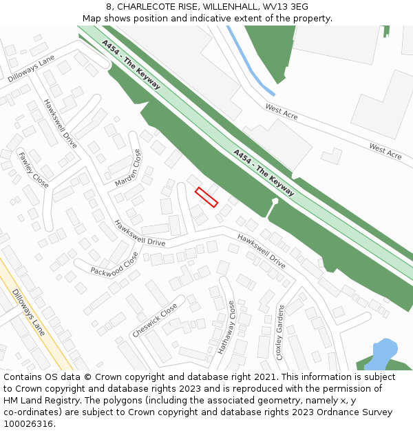 8, CHARLECOTE RISE, WILLENHALL, WV13 3EG: Location map and indicative extent of plot