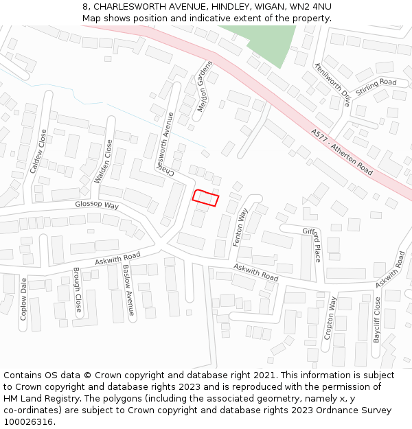 8, CHARLESWORTH AVENUE, HINDLEY, WIGAN, WN2 4NU: Location map and indicative extent of plot