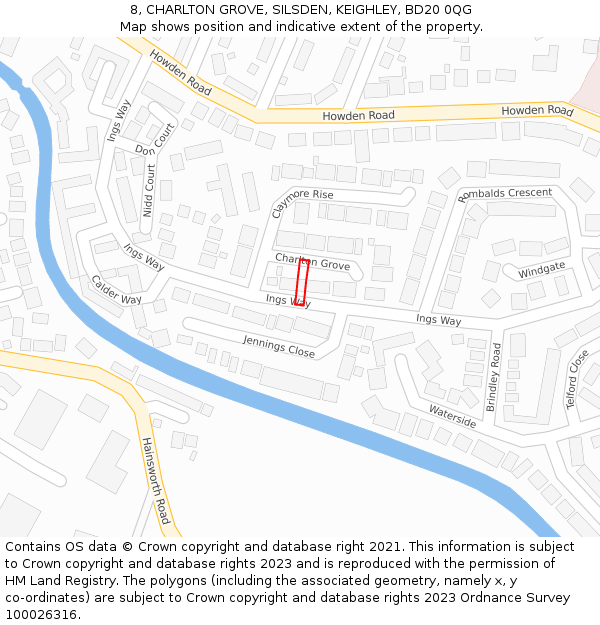8, CHARLTON GROVE, SILSDEN, KEIGHLEY, BD20 0QG: Location map and indicative extent of plot