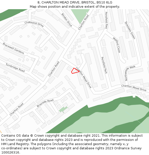8, CHARLTON MEAD DRIVE, BRISTOL, BS10 6LG: Location map and indicative extent of plot