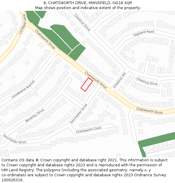 8, CHATSWORTH DRIVE, MANSFIELD, NG18 4QR: Location map and indicative extent of plot