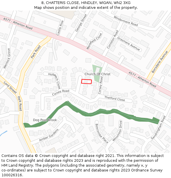 8, CHATTERIS CLOSE, HINDLEY, WIGAN, WN2 3XG: Location map and indicative extent of plot