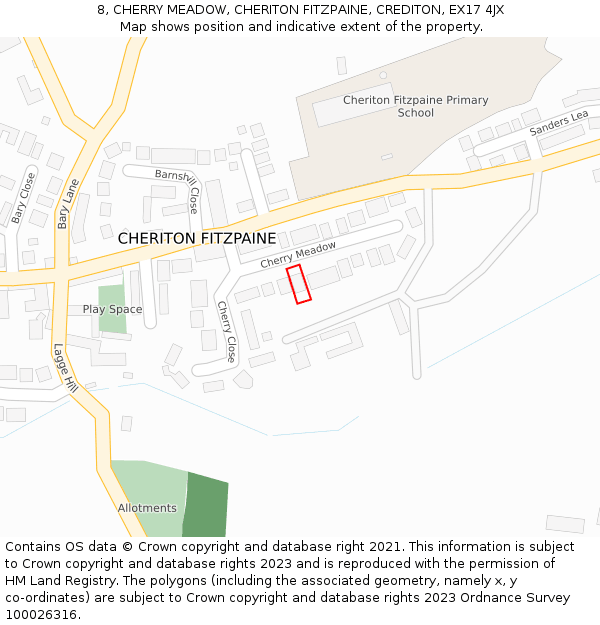 8, CHERRY MEADOW, CHERITON FITZPAINE, CREDITON, EX17 4JX: Location map and indicative extent of plot