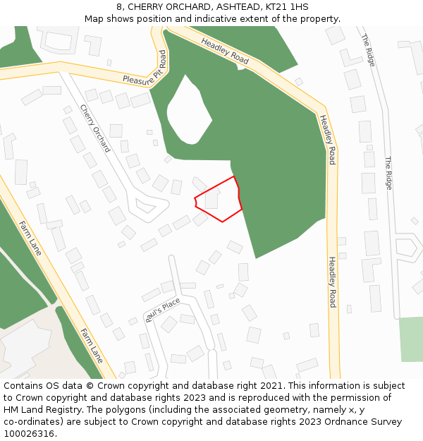 8, CHERRY ORCHARD, ASHTEAD, KT21 1HS: Location map and indicative extent of plot
