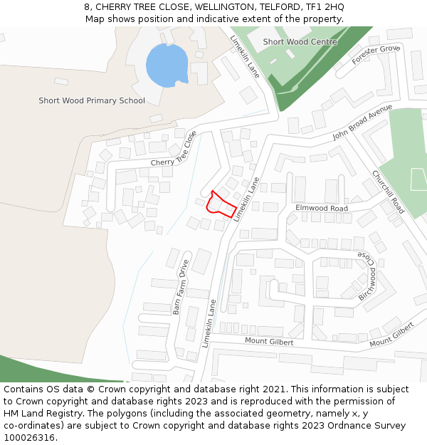 8, CHERRY TREE CLOSE, WELLINGTON, TELFORD, TF1 2HQ: Location map and indicative extent of plot