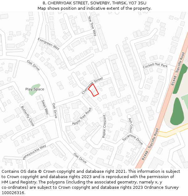 8, CHERRYOAK STREET, SOWERBY, THIRSK, YO7 3SU: Location map and indicative extent of plot