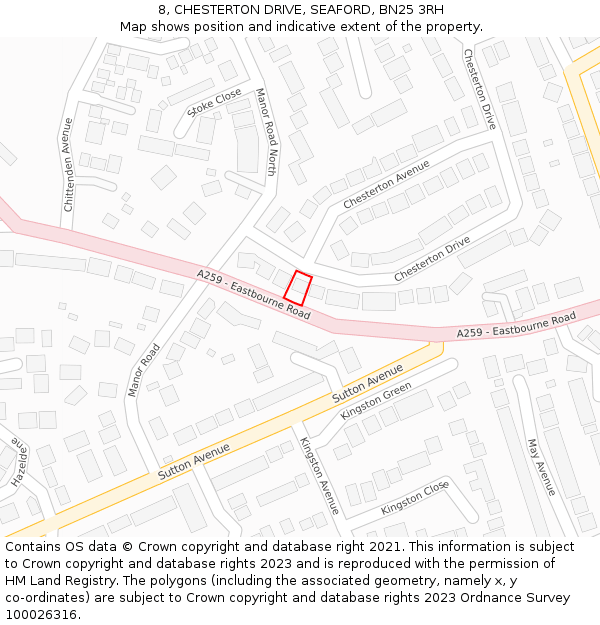 8, CHESTERTON DRIVE, SEAFORD, BN25 3RH: Location map and indicative extent of plot