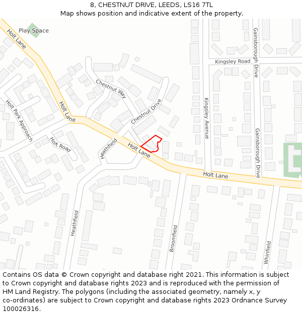 8, CHESTNUT DRIVE, LEEDS, LS16 7TL: Location map and indicative extent of plot