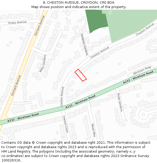 8, CHESTON AVENUE, CROYDON, CR0 8DA: Location map and indicative extent of plot