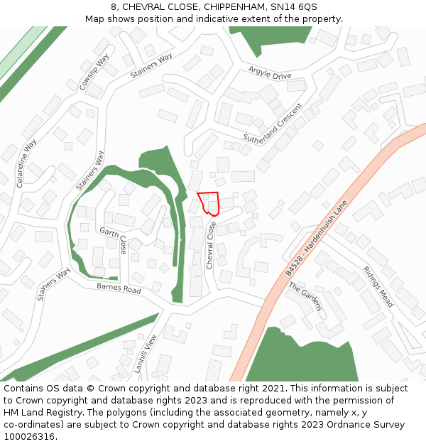 8, CHEVRAL CLOSE, CHIPPENHAM, SN14 6QS: Location map and indicative extent of plot