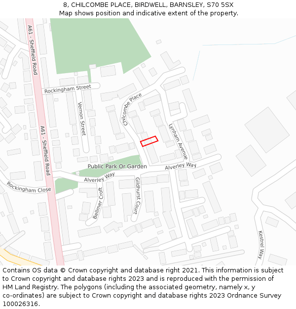 8, CHILCOMBE PLACE, BIRDWELL, BARNSLEY, S70 5SX: Location map and indicative extent of plot